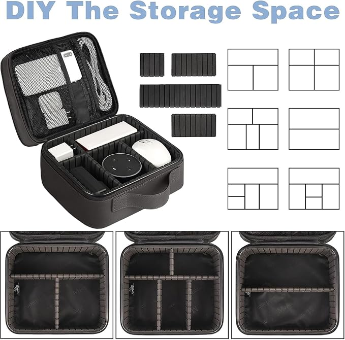 MATEIN Cord Organizer Bag with Adjustable Divider, DJ Electronic Storage | Cable File Bag, Charger Organizer Box, Double Layer, Shockproof, Tech Accessories, Cord Bag Organizer, Double Layer, Grey - Image 5