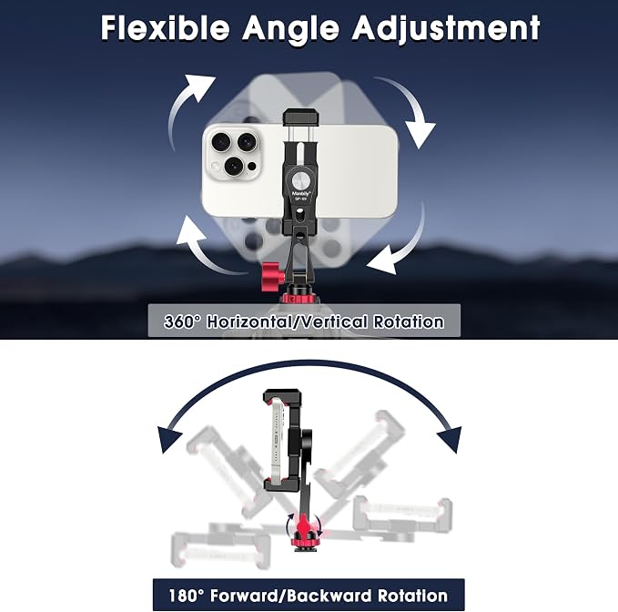 Phone Tripod Mount, Metal Smartphone Mount Adapter Camera Hot Shoe Mount, 360° Swivel 180° Flip Adjustable Phone Holder for Microphone LED Light（SP-09 - Image 5