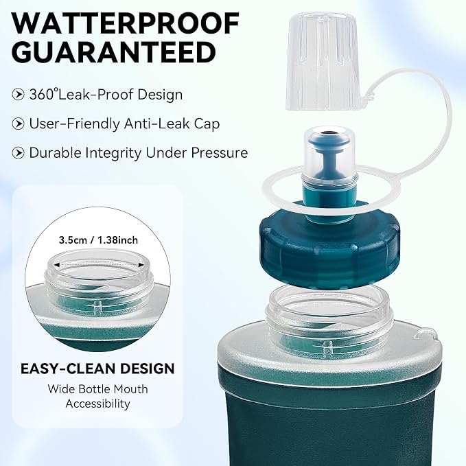 FR Collapsible Soft Hydration Flask 500ml TPU Portable Sports Water Bottle, Outdoor Running Cycling Fitness Hydration Bag with Leak-Proof Bite Valve and Lanyard(Slate Blue) - Image 3