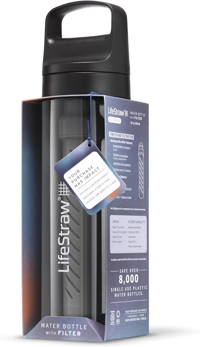 LifeStraw Go Series BPA-Free Water Filter Bottle, 22 oz, Nordic Noir | Plastic Water Filter Bottle for Travel and Everyday use removes Bacteria, parasites and microplastics, Improves Taste - Image 3