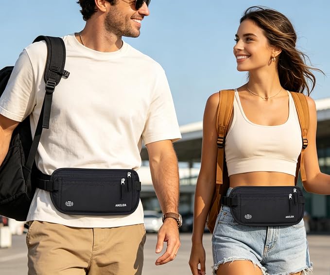 RFID Blocking Money Belt - Passport Holder & Travel Wallet, Slim Hidden Fanny Packs for Women Men - Black - Image 7