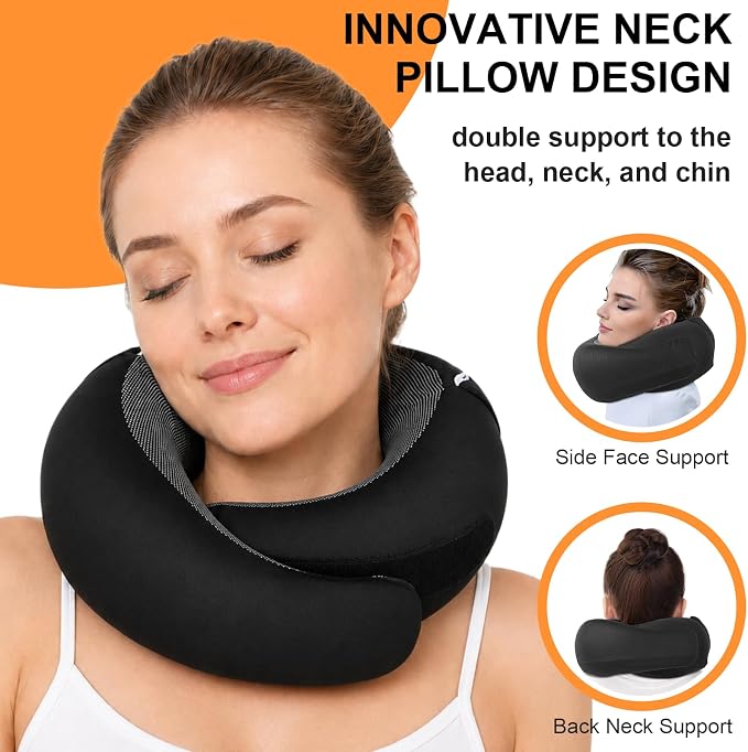 Travel Pillow - Hooded Neck Pillow Airplane Memory Foam Filling | for Plane, Office, Cars Sleeping, Road Trip, Long Flights Essentials, Includes Eye Mask & Earplugs, Panda - Image 2