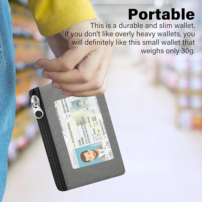 Minimalist RFID Blocking Wallet with 2 Zip Pockets and Lanyard, Water Resistant ID Case with Key Ring and Cards Badge Holder, Coin Purse Pouch for Men and Women Travel Sports -BK+GR - Image 6