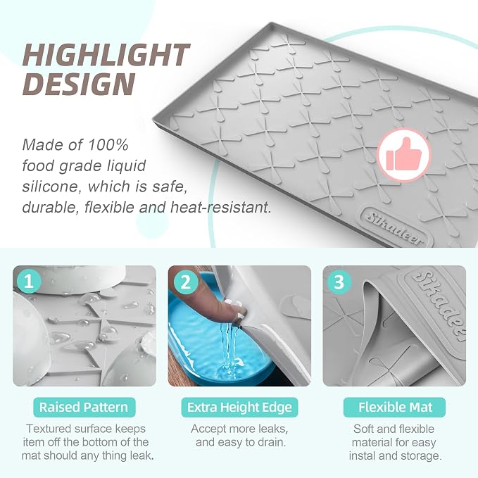 Waterproof Under Sink Mat 40" x 22" Silicone Mat Cabinet Protector | Heavy Duty Deep Drip Tray, Extra Thick Non Slip Liner for Kitchen & Bathroom, Pets, Organizer, Storage, Boots, Home Essential - Image 5
