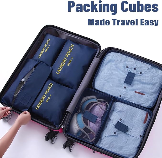 INVODA 7 piece Multi-size Packing Cubes for Travel Suitcase Organizer Bags Lightweight Travel Bags (Navy Blue) - Image 2