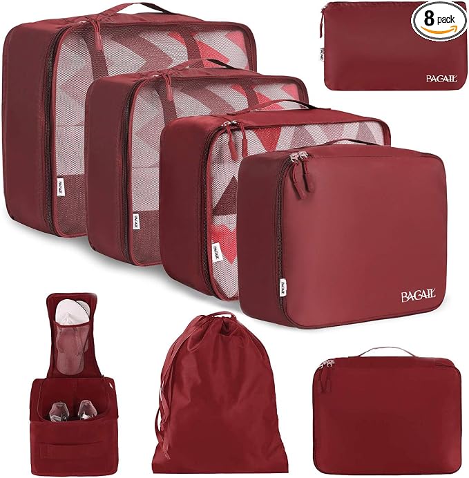 BAGAIL 8 Set Packing Cubes Luggage Packing Organizers for Travel Accessories-Wine Red by BAGAIL
