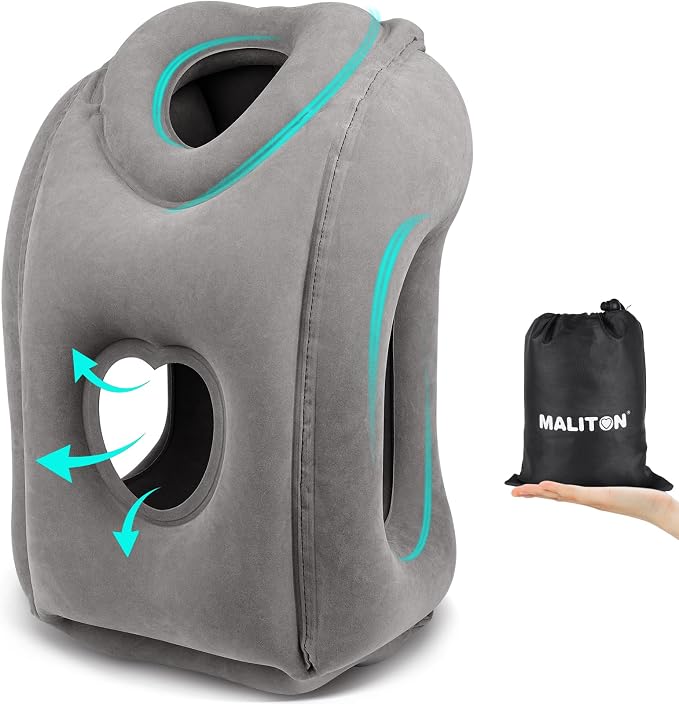 Maliton Inflatable Travel Pillow for Airplane (Dark Grey) | Comfortable Sleeping to Relieve Neck & Shoulder Pain,Support Head Inflatable Pillow for Long Flights, Used for Cars,Trains by Maliton