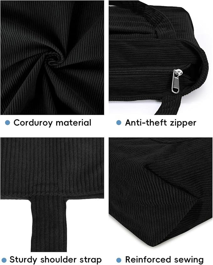 Iioscre Corduroy Tote Bag for Women,Hobo HandBags with Zipper | Large Capacity Casual Shoulder Bag with Inner Pockets for Shopping Work Daily Travel. - Image 6