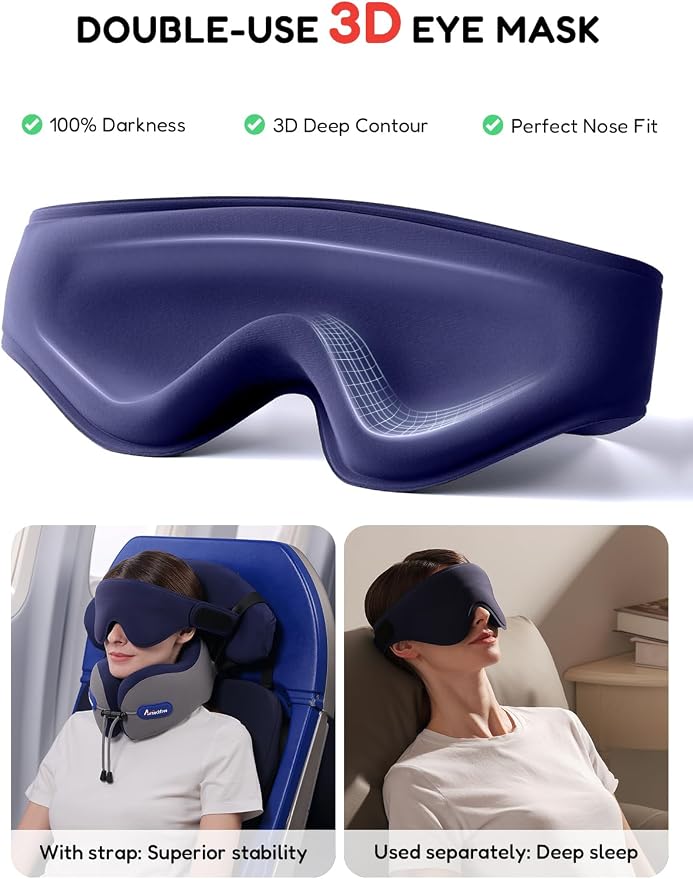 Travel Neck Pillow for Airplane,Memory Foam,3D Eye Mask | 360 Ergonomic Pillow Head Neck Chin Sleep Support Essentials for Traveling/Long-haul Light/Car/Train/Office/Home Grey - Image 5