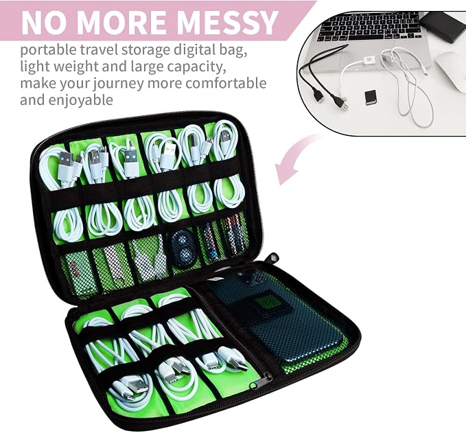Lcsmaokin Electronics Travel Organizer,Portable Waterproof Electronic Travel Storage Bag for Small Charging Cord Storage,Charger,SD Card etc,for Travel,Business -Pink Green - Image 3
