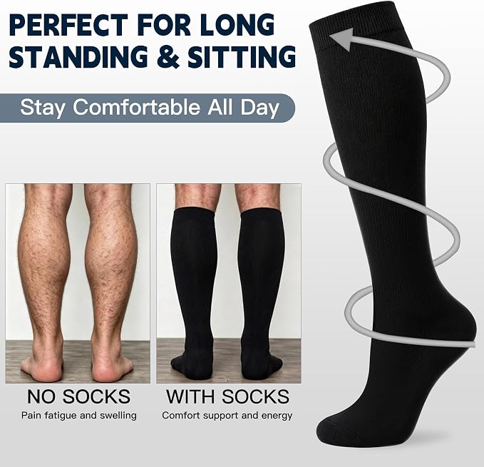 3 Pairs Compression Socks for Women Men 20-30mmhg Knee High Stocking for Sports Running Travel Nurses - Image 7
