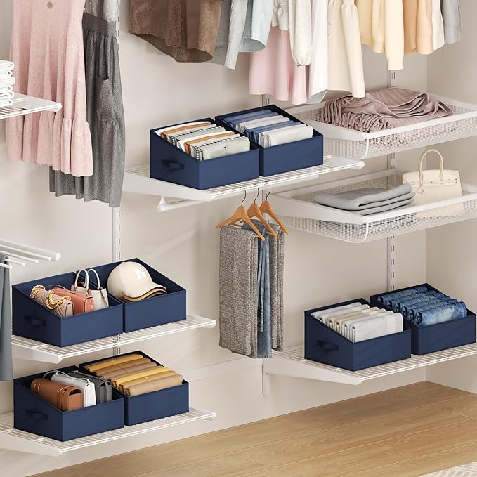 DIMJ Closet Storage Bins 10 Pack - Fabric Storage Baskets for Shelves, Collapsible Clothes Organizer with Handles, Trapezoid Shelf Organization Storage Cubes for Purse, Toys, Books, Towel, Clothes - Image 3