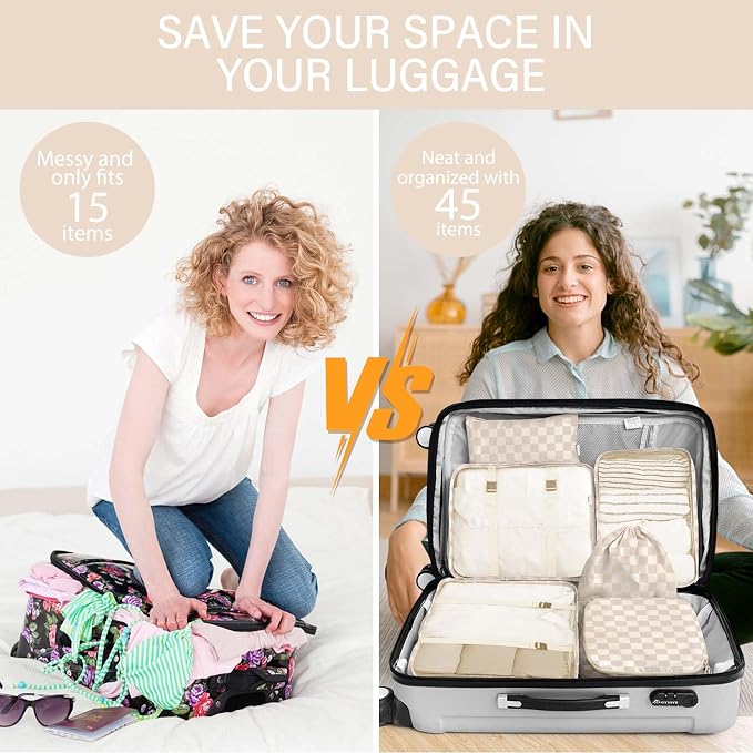 KPX 8 Set Packing Cubes for Travel, Luggage Packing Organizers Accessories Large Toiletries Bag for Clothes Shoes Cosmetics (Two-tone Khaki) - Image 5