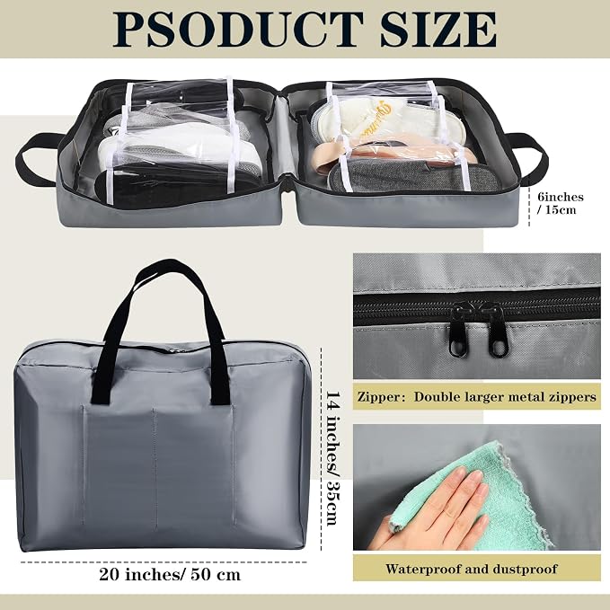 2 Pcs Shoe Bags for Travel with Handle Zipper Large Portable Shoe Organizer Luggage Storage Bags for Women and Men(Light Gray, Beige) - Image 2