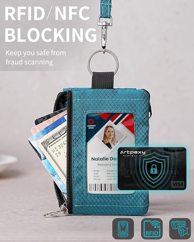 Artpaxy Minimalist Wallet For Mens Womens, Keychain RFID Blocking Zipper Small Wallet with ID Window 2 Lanyards,Water Resistant Travel Cash Card Coin Case Boys Girls - Image 6