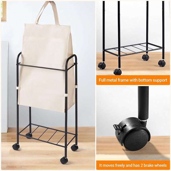 ELYKEN Slim Laundry Hamper with Lid & Wheels, 50L Rolling Laundry Basket | 7.9" Narrow Design, 50L, Removable Liner Bag, Lockable Wheels, Space Saving Clothes Hamper for Bathroom, Bedroom, Closet - Image 6
