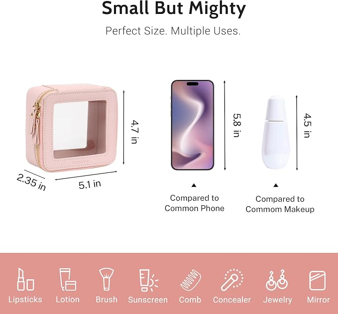 Aveniee Mini Clear Makeup Bag, Small Cosmetic Bags Travel Toiletry Pouch Organizer, TSA Approved Make up Case with Zipper, Car Bag for Essentials,Pink - Image 5