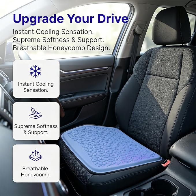 Zpana Gel Car Seat Cushion, Non-Slip & Comfortable Automotive Chair Protector Pad for Driving, Breathable Vehicle Interior Mat Cover Accessories, Universal Fit (Dark Blue) | Comfortable Automotive Chair Protector Pad, Vehicle Interior Mat Cover Accesso... - Image 3