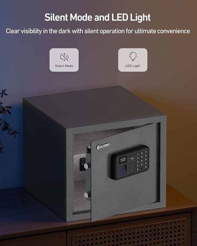 Billconch Smart Gun Safe for Multiple Pistols - Automatic Lock Safe Box | Biometric Handgun Safe for Money Valuables with LCD Display/Voice Guide, Quick Access Unlock with Fingerprint/Keypad/Key/App - Image 9