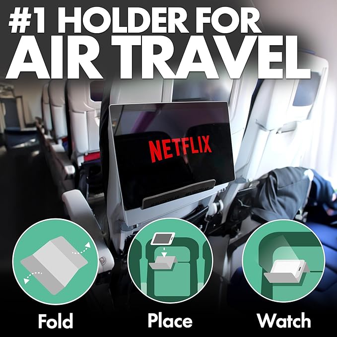 Airplane Phone Holder, Flexible Airplane Tablet Holder Travel | Extra Large 12 in x 7 in, Matte Gray, Foldable Design, Fit Ipad, Kindle, Folding Cellphone Stand for Desk, Bed, Treadmill - Image 2