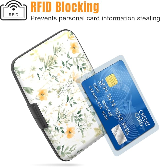 Rimilak Aluminuml Credit Card Holder,Green Leaf | Mini Credit Card Wallet RFID Blocking Slim Metal Hard Case for Women Men - Image 2