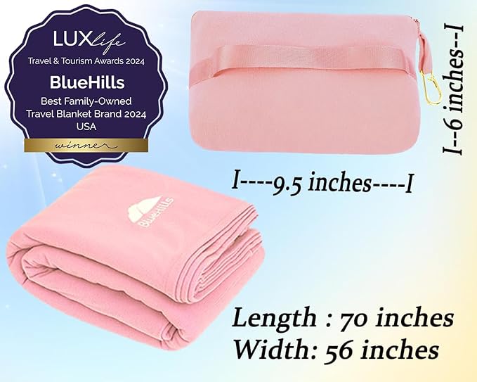 BlueHills Premium Soft Lightweight Travel Blanket Airplane Throw - Pink | Luggage Strap & Carabiner Included, Compact & Lightweight, Long Flight Comfort, Travel Must Haves, Packable Plane Accessory - Image 5