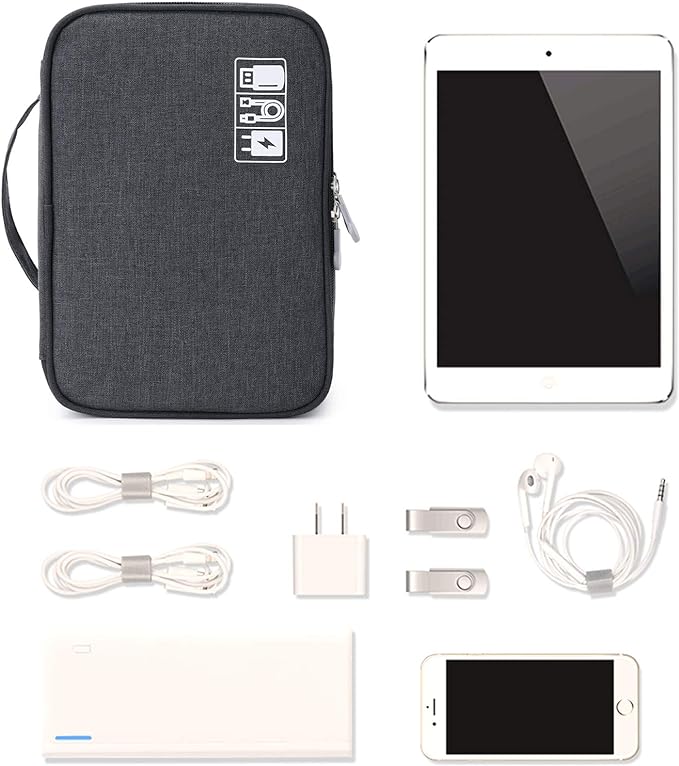 mygreen Electronic Accessories Organizer Bag, Waterproof Double Layer Travel Storage Case with Adjustable Padded Dividers, Portable Hard Pouch for Cables, Charger, Power Bank, Phone, Hard Drive Black - Image 3