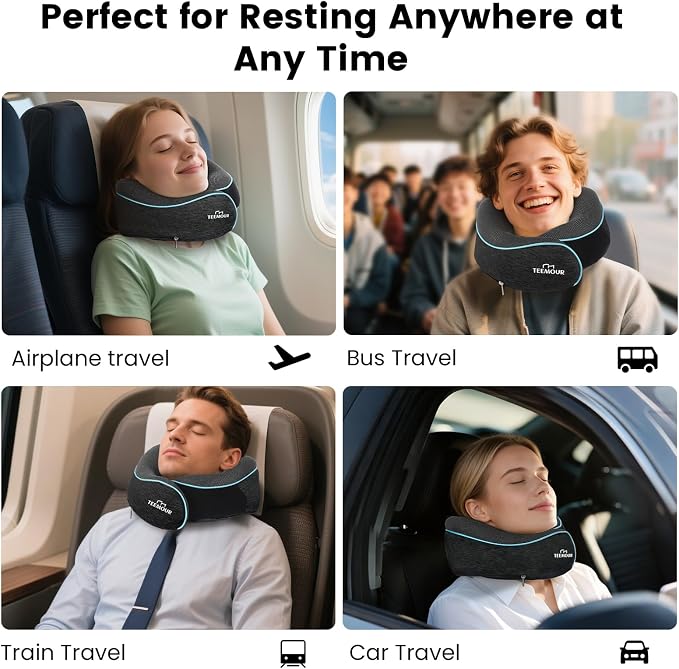 Travel Neck Pillow for Airplane -Memory Foam Travel Pillow for Long Flights/Car Sleep 360° Support Airplane Pillow, With Eye Mask & Earplugs, Portable Carry Bag | Airplane Accessories Washable Cover - Image 8