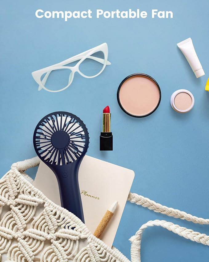 Edvision Portable Mini Fan - Powerful Personal Handheld Fan with 3 Speeds, Cute and Small, USB Rechargeable for Travel/Lash/Makeup/Outdoor/Home,Dark Blue - Image 3