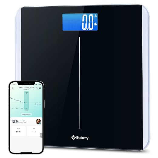 Etekcity Smart Digital Bathroom Scale for Body Weight and BMI, Black | 400 lbs Capacity, Bluetooth VeSync APP Connection, Accurate to 0.1lb/0.05kg, Rounded Corner Design by Etekcity