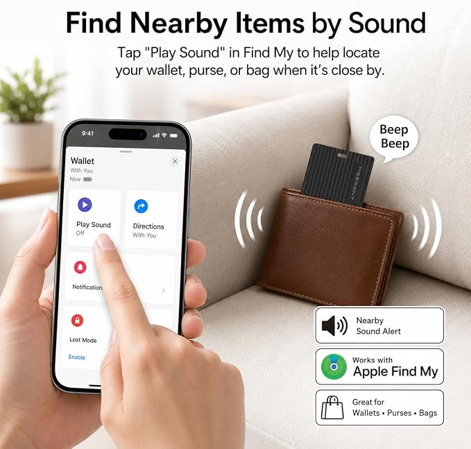 Wallet Tracker Card, Apple MFi Certified, Works with Apple Find My (iOS Only), Rechargeable Wireless Charging Slim Bluetooth Smart Tracking Card, Item Finder for Key, Passport, Luggage, Bag - Image 6