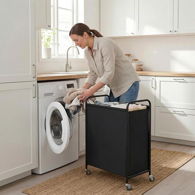 GRANNY SAYS 2 Section Laundry Sorter, 130L Large Hamper Basket with Wheels | Divided Black Hamper Cart, Rolling Organizer for Bedroom, Bathroom - Image 8