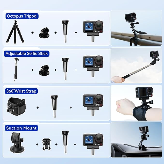 DJI Osmo Action 5 Pro Waterproof Action Camera Bundle, 1/1.3" Sensor | 4K/120fps Video, 47GB Built-In Storage, Original Standard Combo + 58-in-1 Accessory Kit + 2 Extra Batteries + Extra 64GB Card - Image 2