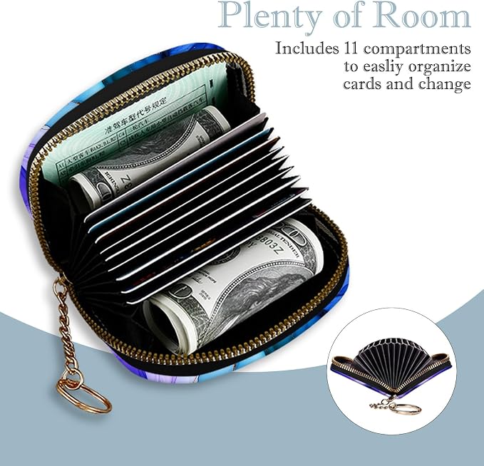 Women's Slim RFID Wallet – Compact Leather Card Holder Wallet for Women, 9 Card Slots RFID Blocking Credit Card Organizer, Small Travel Wallet - Colorful Marble - Image 3