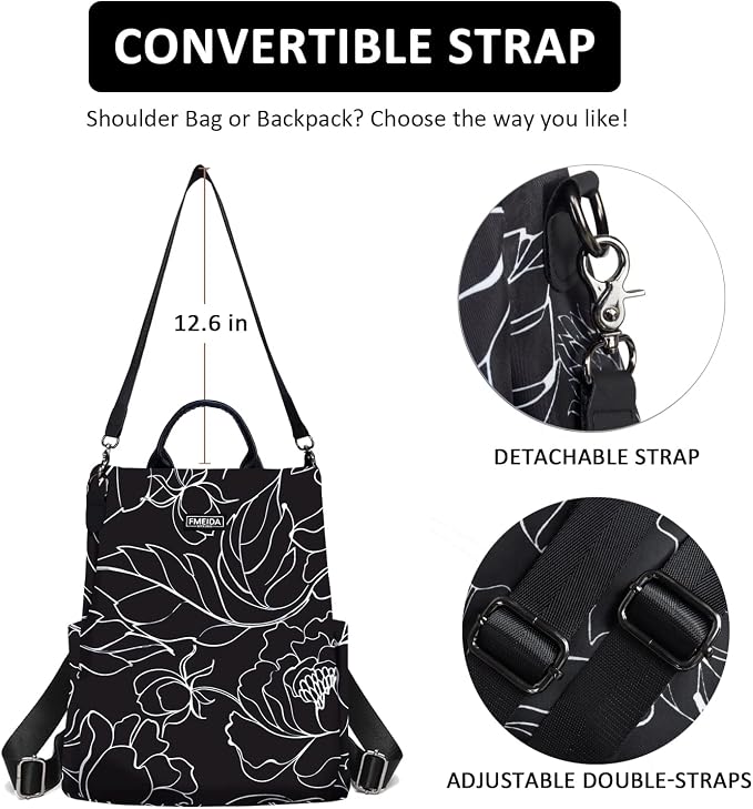 Women's Anti-Theft Backpack Purse | Lightweight Travel Daypack for College, Work & Outdoor | Nylon Back pack with Minimalist Floral Design | Hidden Back Zipper Opening, Compact Travel Size,Summer Purse, Daypack for College Work, Fits 13-inch laptop - Image 7