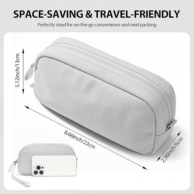 Electronics Organizer Bag for Chargers & 3ft+ Cords, Gray | Water-resistant Oxford fabric with padded lining and 8 compartments for tangle-free storage. Includes 8 cable ties. - Image 2