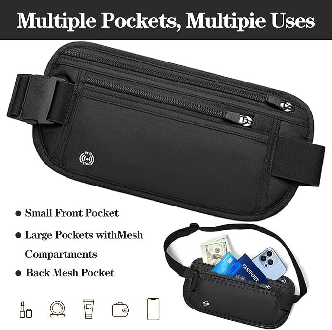 Black Hidden Money Belt for Travel for Men, Waist Wallet Anti Theft, RFID Passport Holder For Travel Men Or Women, Money Pouch, RFID Passport Holder(Black1) - Image 5