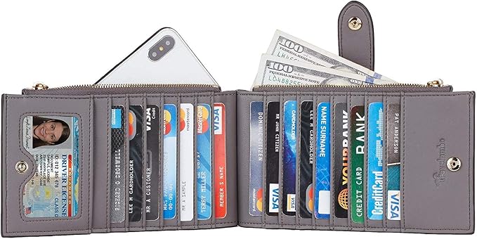 Travelambo Womens Leather Bifold Wallet, Slim RFID Blocking Card Holder | Large Capacity, 16 Card Slots & ID Window, 2 Zipper Pockets, Dual Snap Closure, Slim Lightweight, RFID Privacy Protection - Image 3