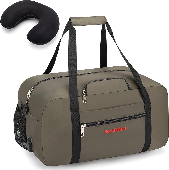 17x10x9 United Airline Personal Item Under Seat Duffel Bag With Free Pillow And USB Port (H Green) by Boardingblue