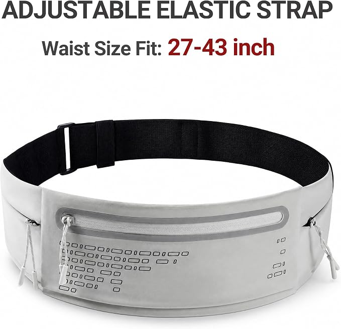 Running Belt Fanny Pack Men Women, Slim No-Bounce Waterproof Phone Holder | Adjustable Elastic Strap Fits 27-43" Hips, Detachable Race Bib Clips, Energy Gel & Sunglasses Loops, 3 IPX4 Pockets - Image 7