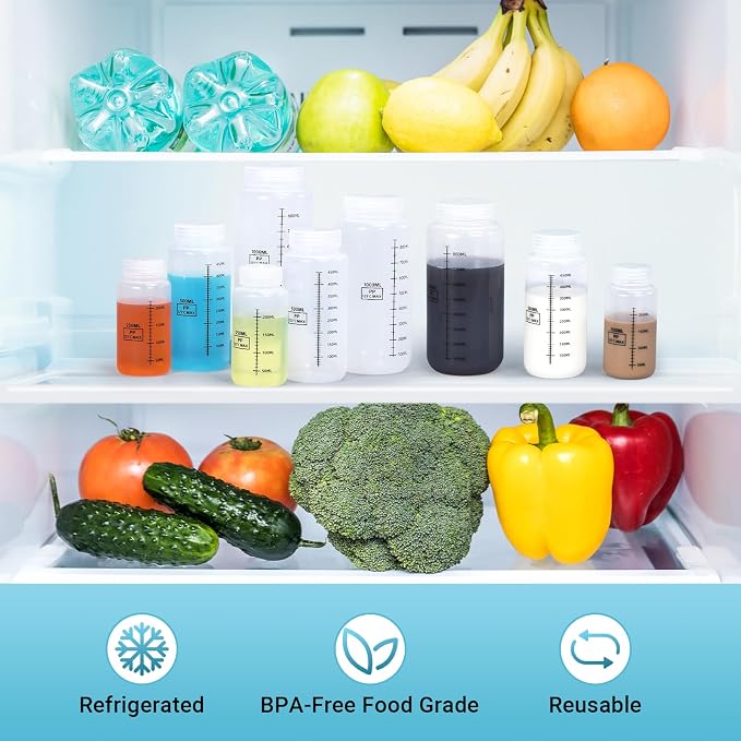 8oz Wide Mouth Plastic Bottles with Airtight Lids, Graduated Food Grade Leak Proof PP Containers Jars for Water Sample Lab Reagent Liquid Medicine Storage (Transparent, 3 Pack) - Image 6