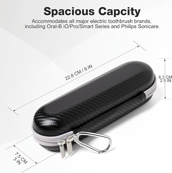 Nincha Hard Shell Electric Toothbrush Case - for Oral-B iO/Pro/Smart Series, Philips Sonicare Electric Toothbrush, Bigger Size Travel Case Fits all Powered Toothbrushes and Accessories Black - Image 2