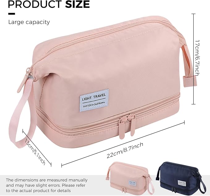 Travel Toiletry Bag Water-resistant with Hanging Hook for Womens Large Packing with Waterproof Wet/Dry Compartment Travel Shower Bags Travel Toiletry Organizer Dopp Kit Shaving Bag - Image 2