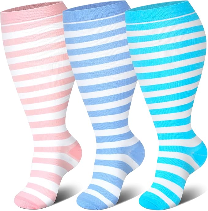 Genovega 3 Packs Wide Calf Compression Socks for Women Men Knee Hight S/M-4XL for Gifts by genovega