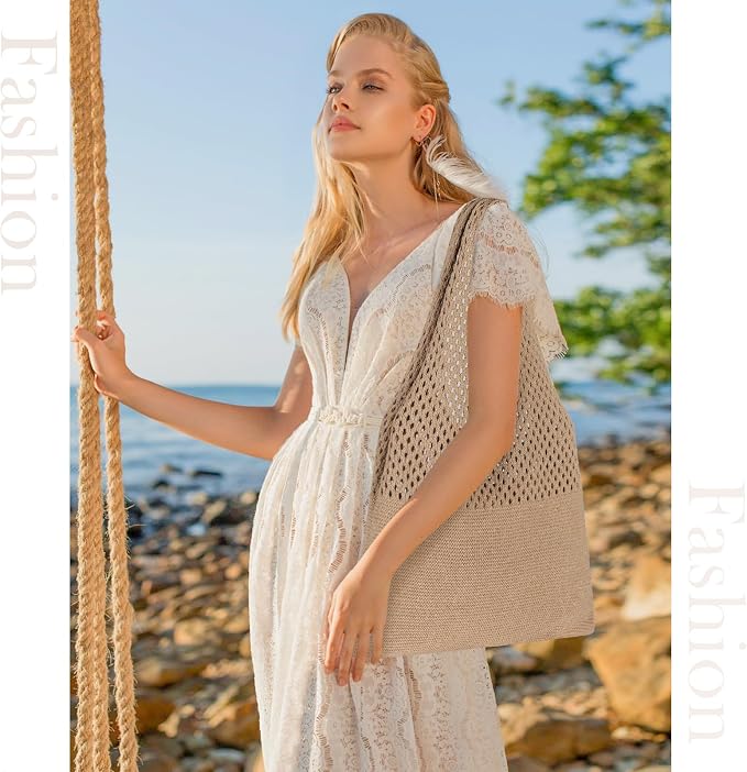 Sightor Crochet Tote Bag, Mesh Beach Bag Knit Summer Hobo Bag for Women | Beach Tote bag Vacation Outfits Aesthetic Boho Bag - Image 3