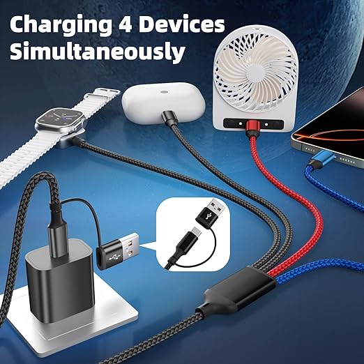 Travel Essentials 4-in-2 Multi Charging Cable for Apple Watch Charger, 5FT | Charging Cords for Multiple Devices with Dual Type-C/IP/iWatch Charger, Travel Cable for iWatch Ultra/11-2, iPhone17-8 - Image 2