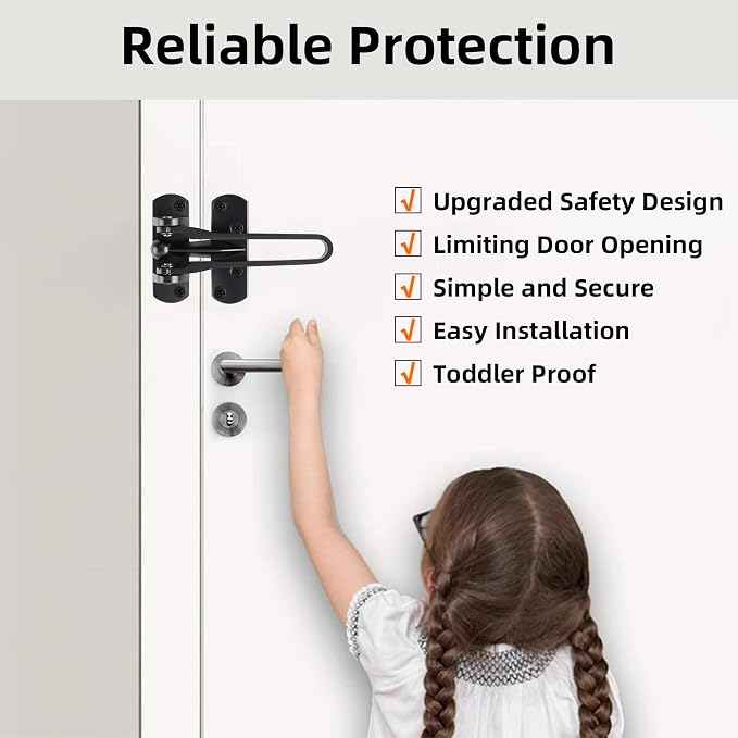 Alise Swing Bar Door Lock,Door Lock for Front Doors and Inside Doors,Black | Security Door Guard Latch for Kids Safety Home Security,Hotel Latch Lock Front Door Child Lock - Image 4