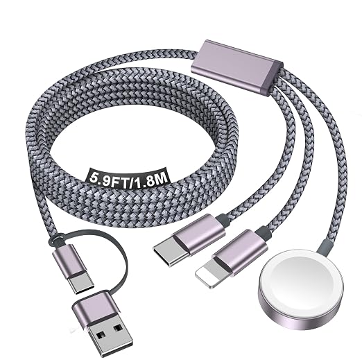Travel Essentials for Apple Watch Charger,iPhone Charger,3 in 2 Type C/Lightning/Magnetic Travel Charging Cable,Portable Multi Charging Cable for Apple Watch, iPhone 17‑11,Samsung S26,Car,iPad-6FT by Accessoriesforphoneandelectricproducts