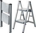 2 Step Ladder, Steel Folding Step Stool with 330lbs Heavy Duty | Anti-Slip Wide Pedal | 1.9" Slim Fold | Ideal for Bathroom Sink, Bed Step Stool, Kitchen Counter & Plant Shelf Display by XinSunho