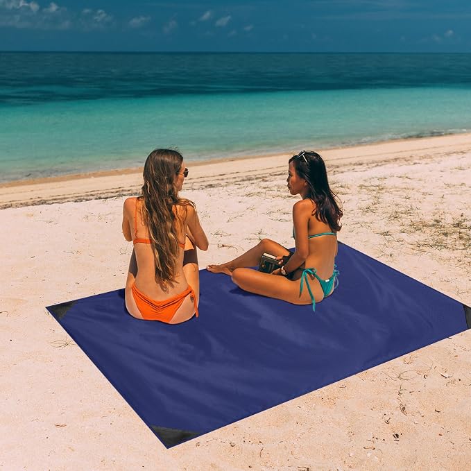 Odoland Sandproof Beach Blanket, Waterproof Portable Mat with Carry Pouch | 63"x43" Quick Drying & Foldable Lightweight Sand Free Beach Mat Tarp for Hiking, Camping, Travel, Blue - Image 7